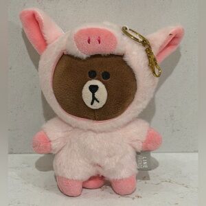 GUND Friends Piggy Brown Bear plush bag charm keychain.